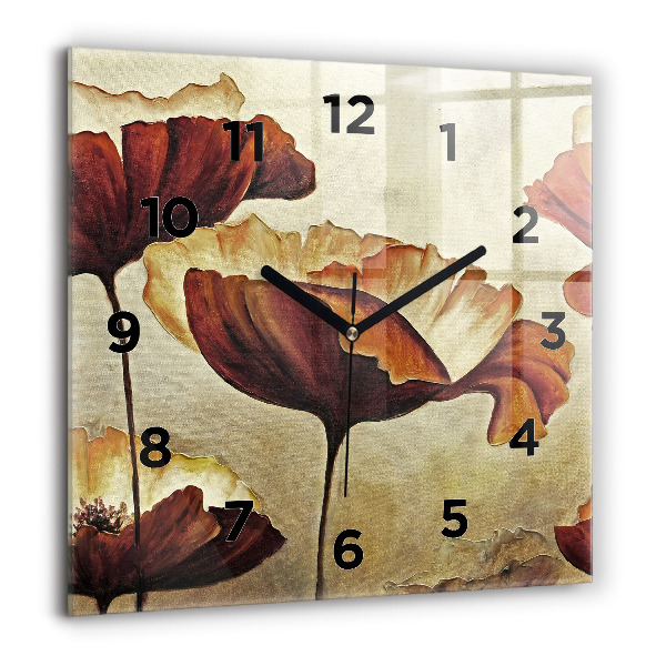 Horloge carrée en verre Coquelicots peints