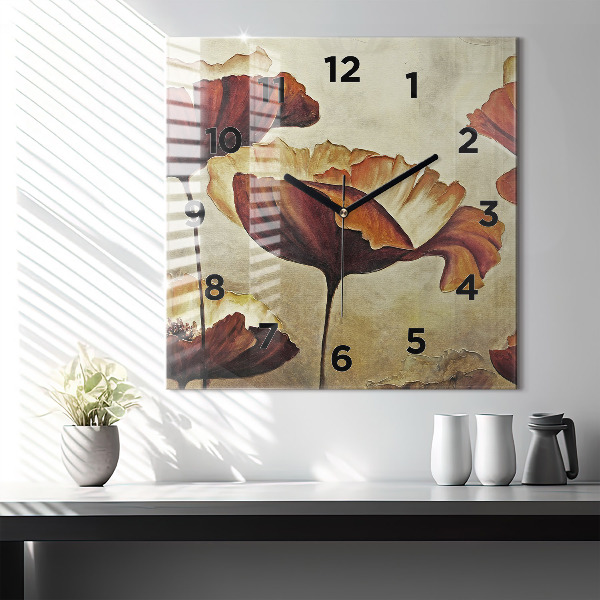 Horloge carrée en verre Coquelicots peints