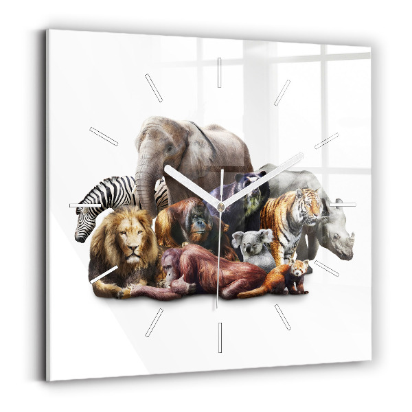 Horloge carrée en verre Animaux sauvages