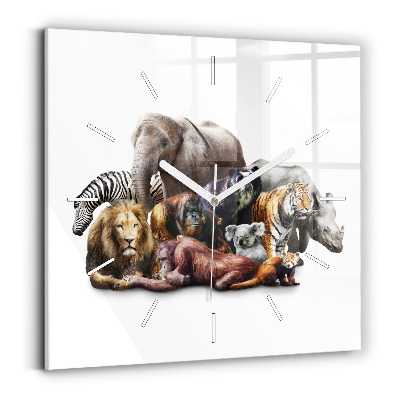 Horloge carrée en verre Animaux sauvages