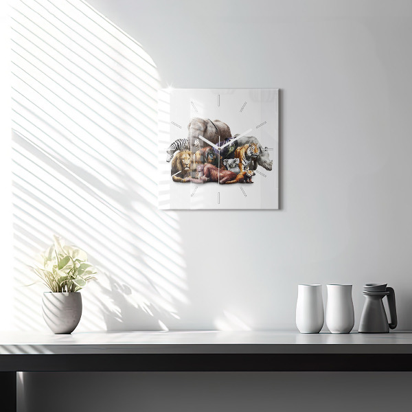Horloge carrée en verre Animaux sauvages