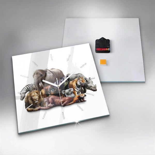 Horloge carrée en verre Animaux sauvages