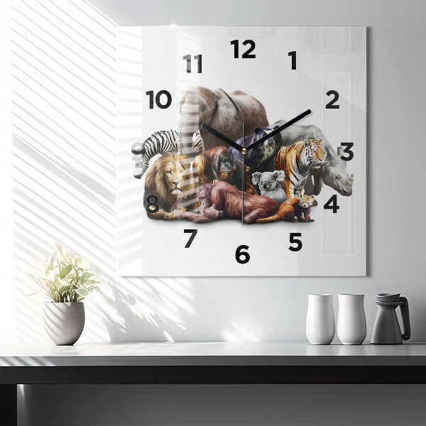 Horloge carrée en verre Animaux sauvages