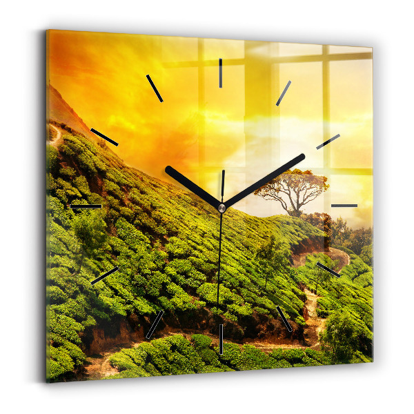 Horloge carrée en verre Colline du thé