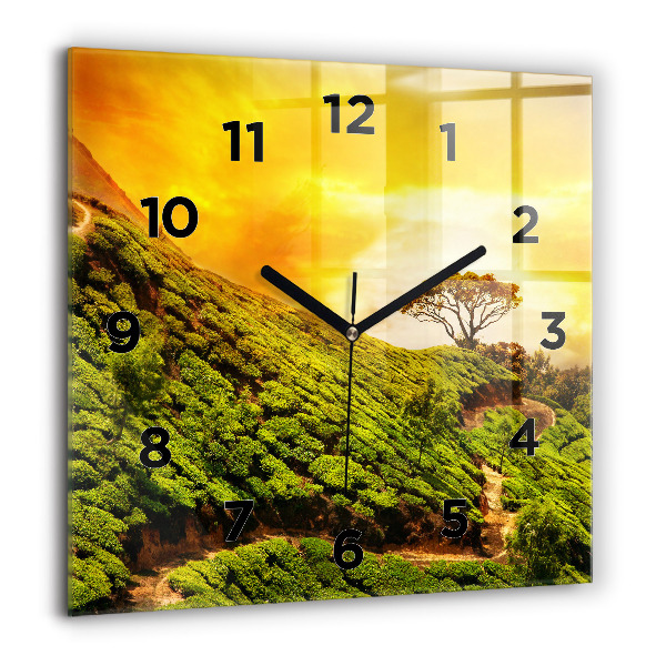 Horloge carrée en verre Colline du thé