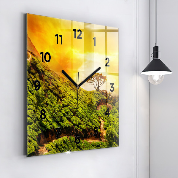 Horloge carrée en verre Colline du thé
