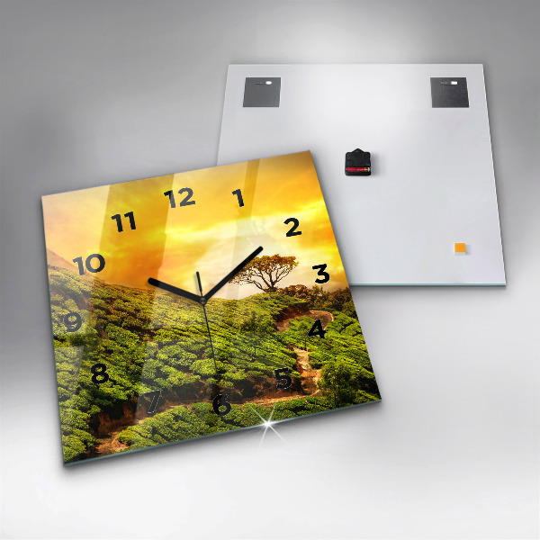 Horloge carrée en verre Colline du thé