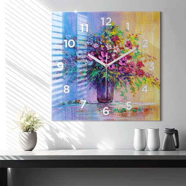 Horloge murale carrée Fleurs dans un vase