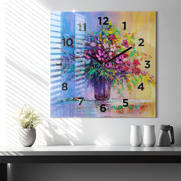 Horloge murale carrée Fleurs dans un vase
