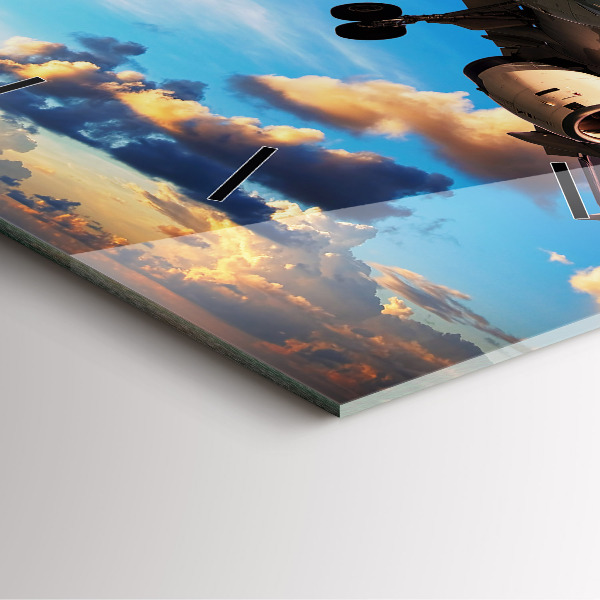 Horloge carrée en verre Avion dans les nuages