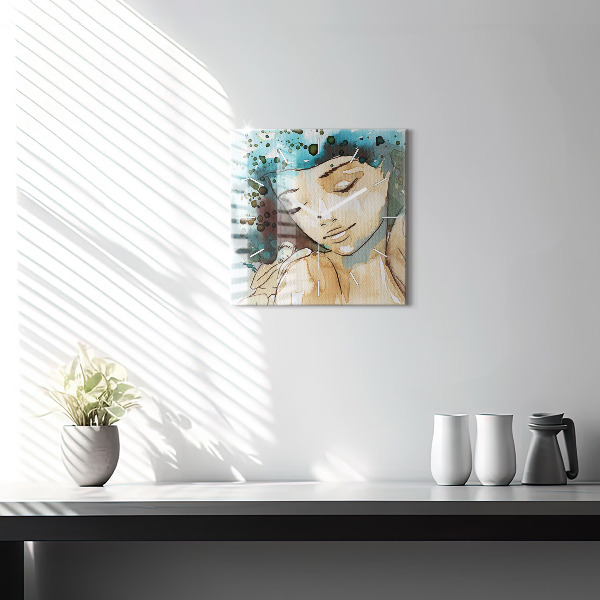 Horloge carrée en verre Femme abstraite