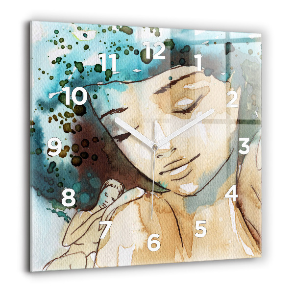 Horloge carrée en verre Femme abstraite