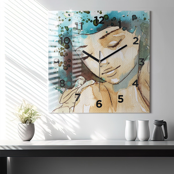 Horloge carrée en verre Femme abstraite