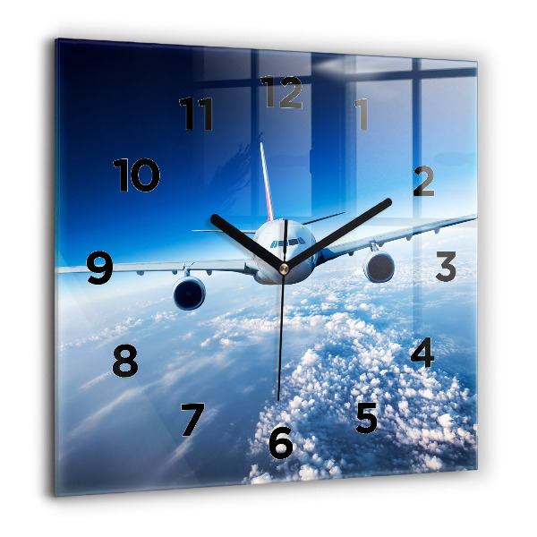 Horloge carrée en verre Avion et nuages