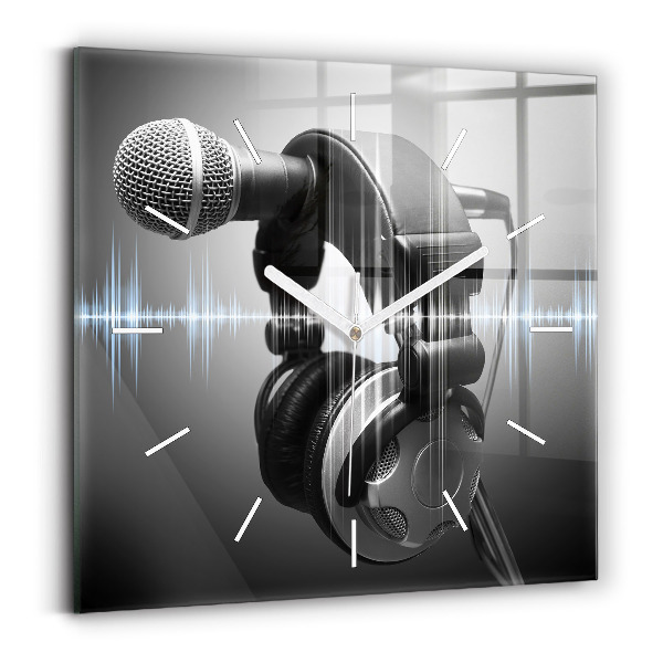 Horloge carrée en verre Microphone et casque