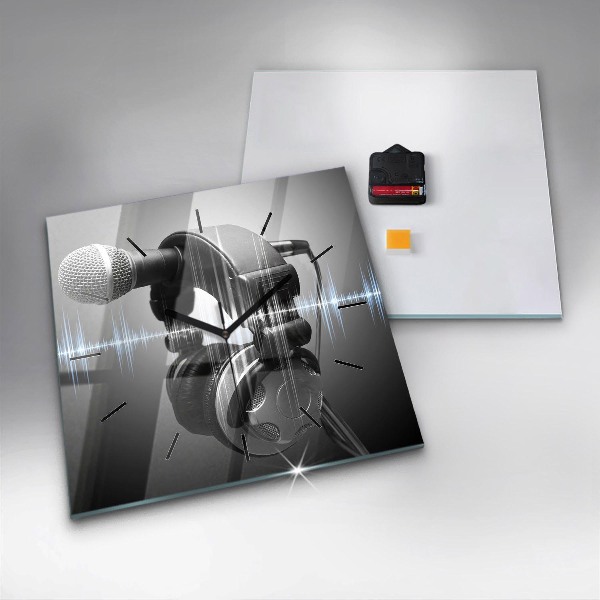 Horloge carrée en verre Microphone et casque