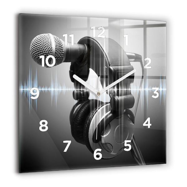 Horloge carrée en verre Microphone et casque