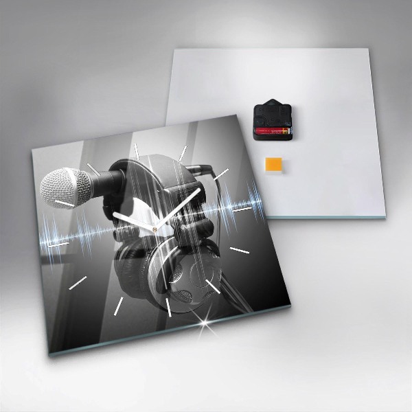 Horloge carrée en verre Microphone et casque