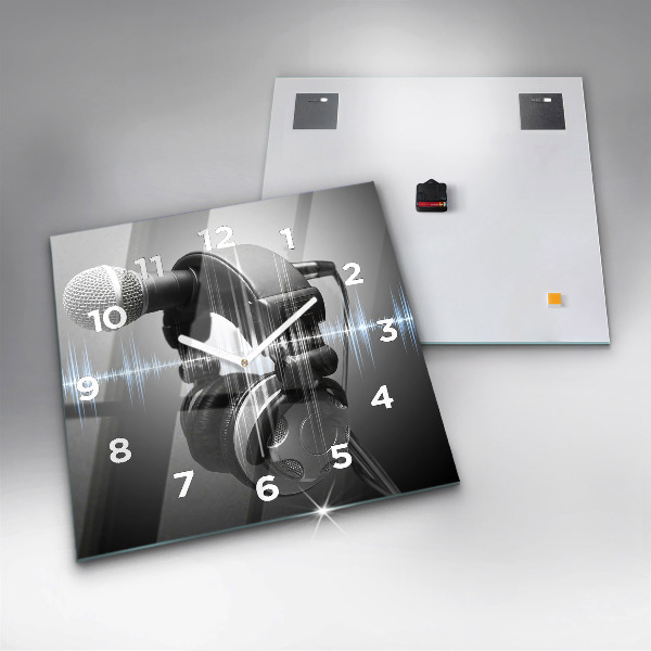 Horloge carrée en verre Microphone et casque