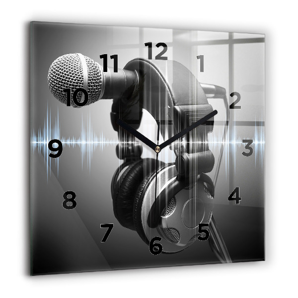 Horloge carrée en verre Microphone et casque