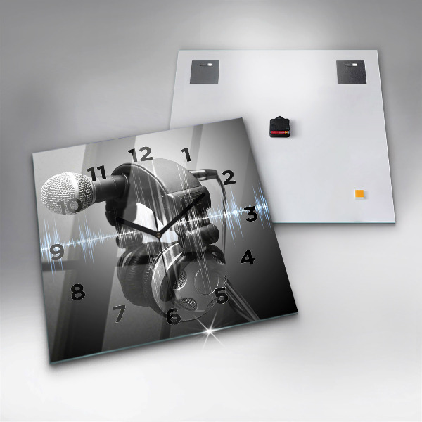 Horloge carrée en verre Microphone et casque