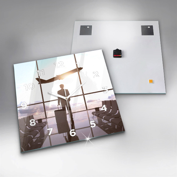 Horloge carrée en verre 'Homme à l''aéroport'