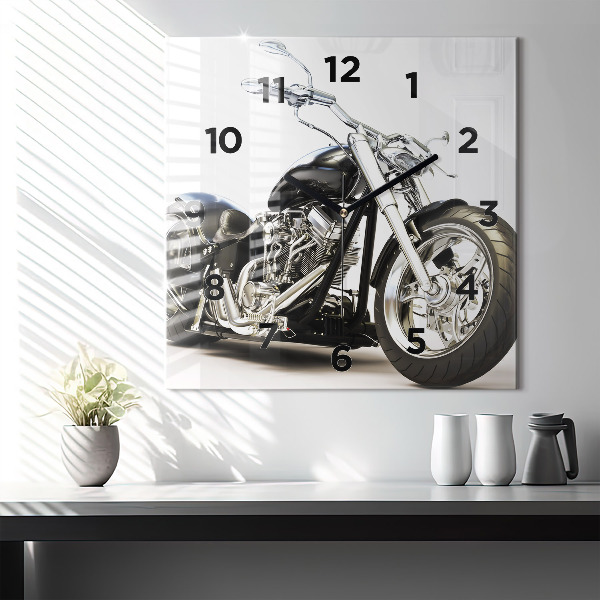 Horloge carrée en verre Moto noire