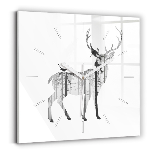 Horloge carrée en verre 'Silhouette d''un cerf Forêt'