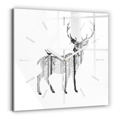Horloge carrée en verre 'Silhouette d''un cerf Forêt'