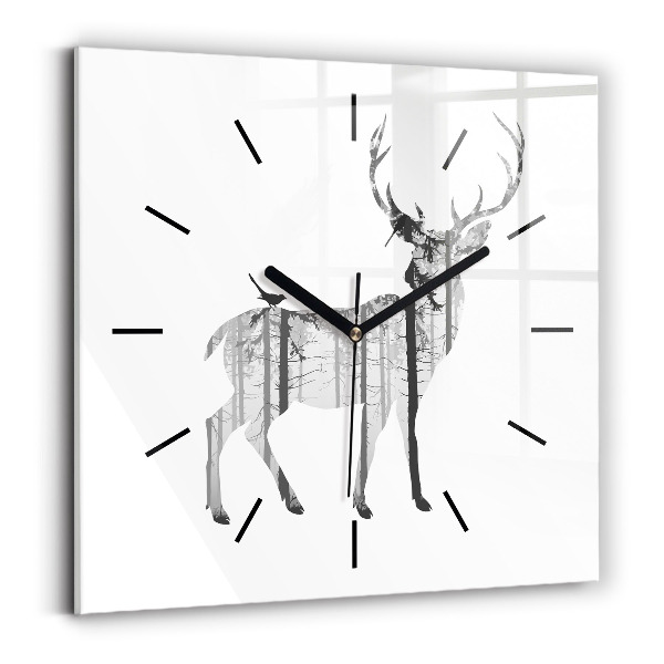 Horloge carrée en verre 'Silhouette d''un cerf Forêt'