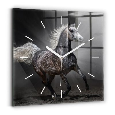 Horloge carrée en verre Cheval au galop