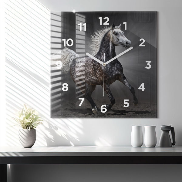 Horloge carrée en verre Cheval au galop