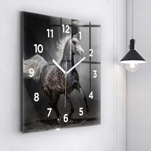 Horloge carrée en verre Cheval au galop