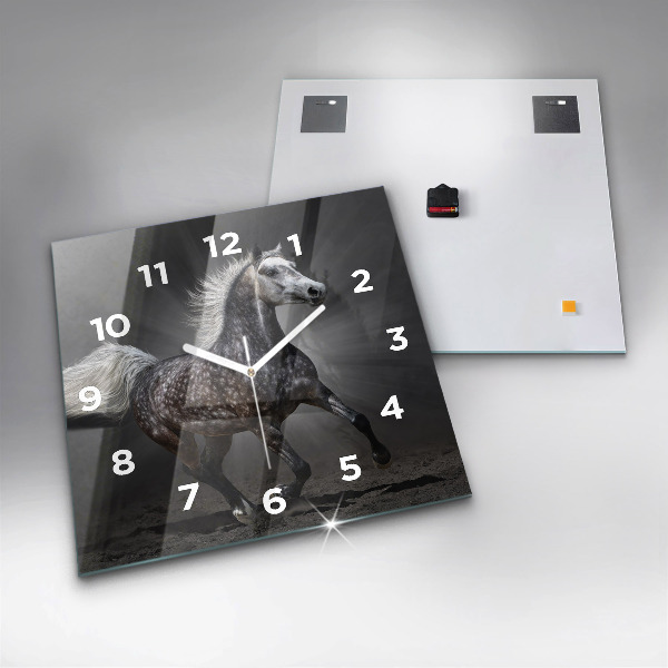 Horloge carrée en verre Cheval au galop