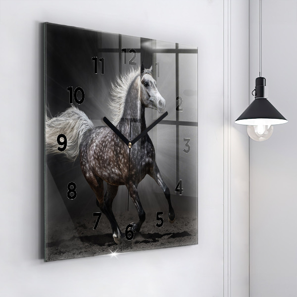 Horloge carrée en verre Cheval au galop