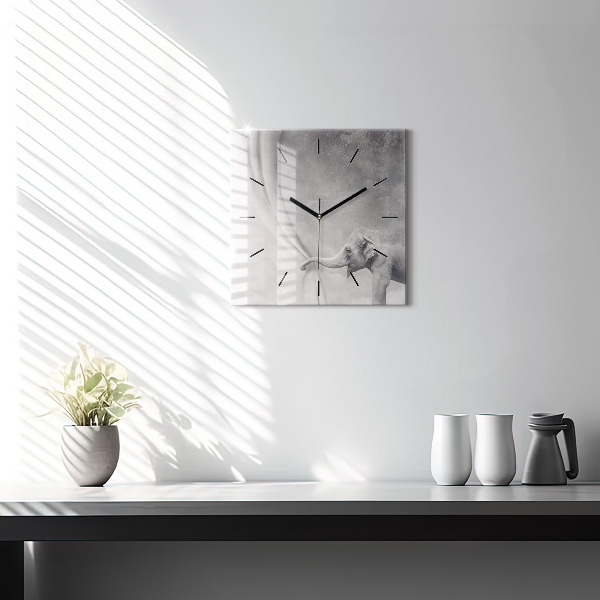 Horloge carrée en verre Éléphant