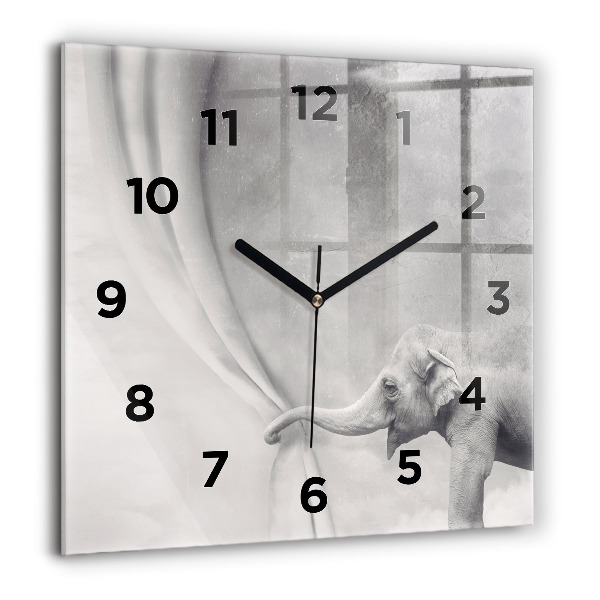 Horloge carrée en verre Éléphant