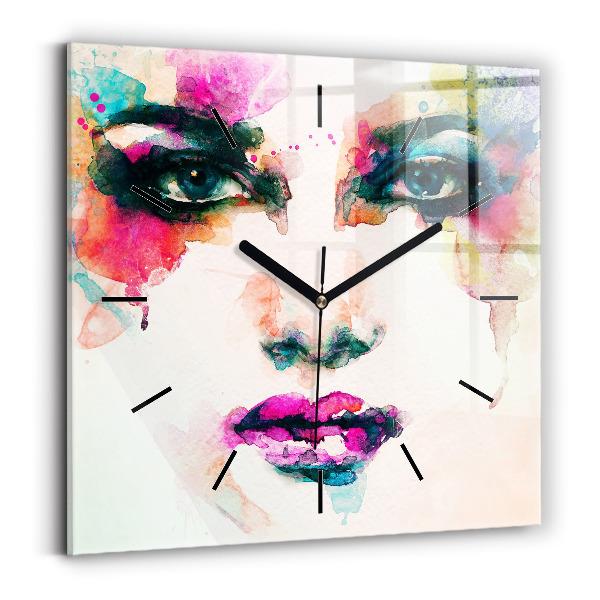 Horloge carrée en verre Visage de femme abstrait