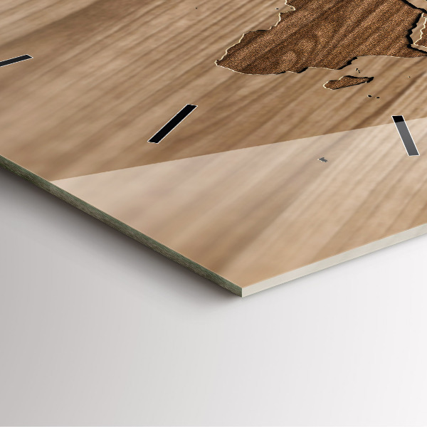 Horloge carrée en verre Carte du monde sur bois