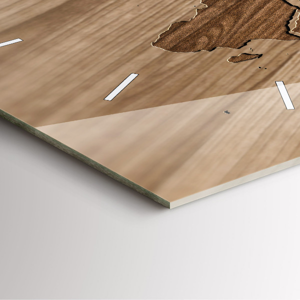 Horloge carrée en verre Carte du monde sur bois