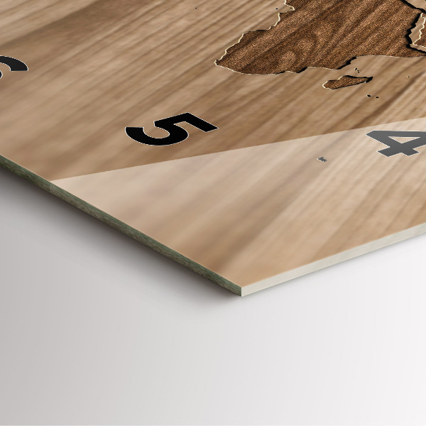 Horloge carrée en verre Carte du monde sur bois