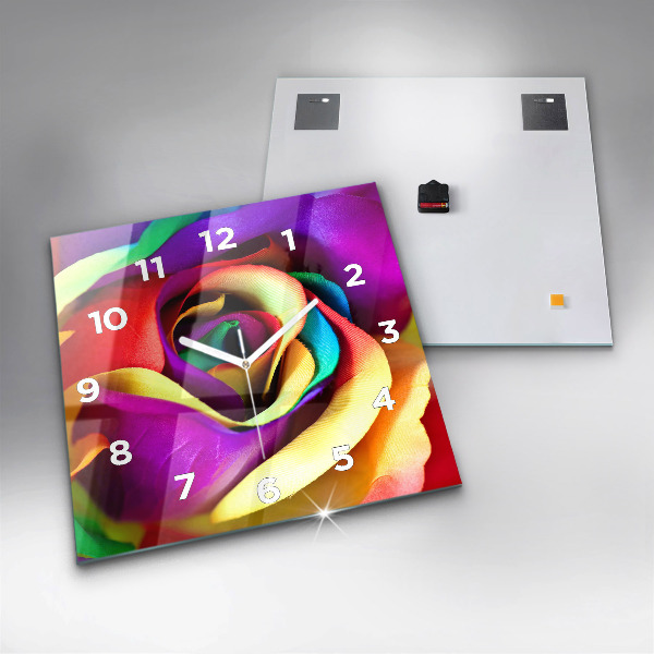 Horloge carrée en verre Rose arc-en-ciel