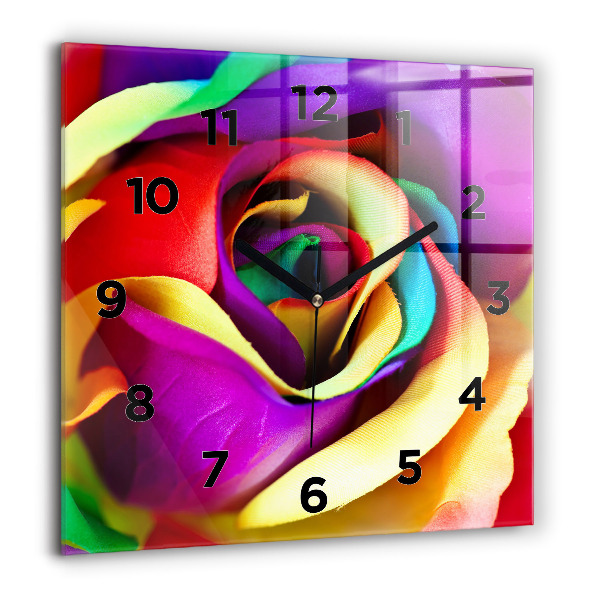 Horloge carrée en verre Rose arc-en-ciel