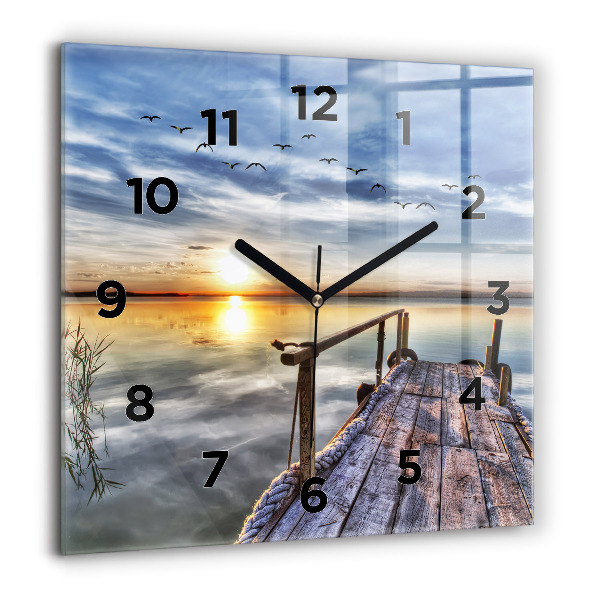 Horloge carrée en verre Coucher de soleil sur le lac