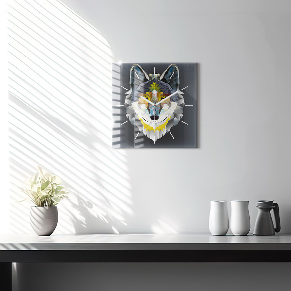 Pendule carrée en verre Tête de loup