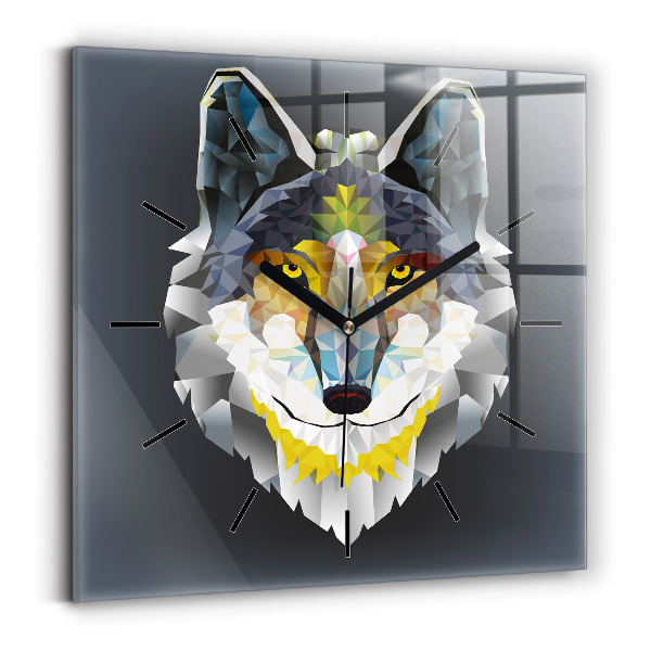 Pendule carrée en verre Tête de loup