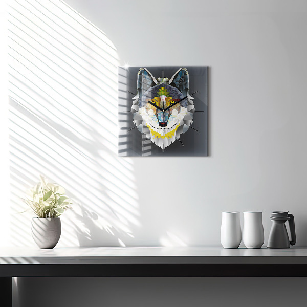 Pendule carrée en verre Tête de loup