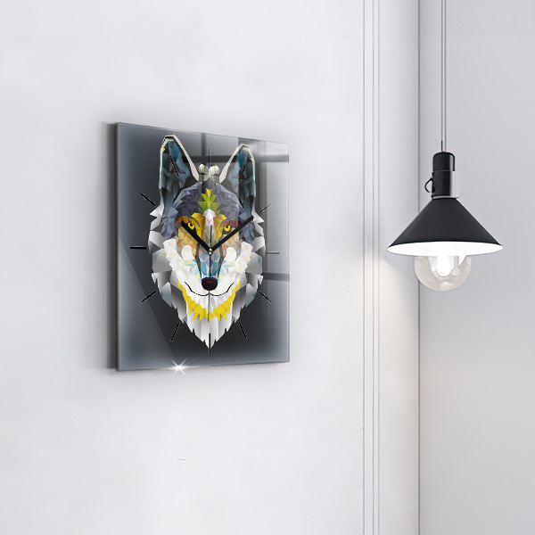Pendule carrée en verre Tête de loup