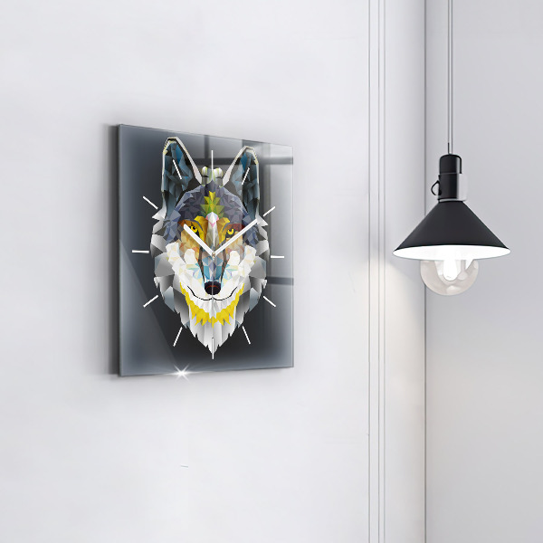 Pendule carrée en verre Tête de loup