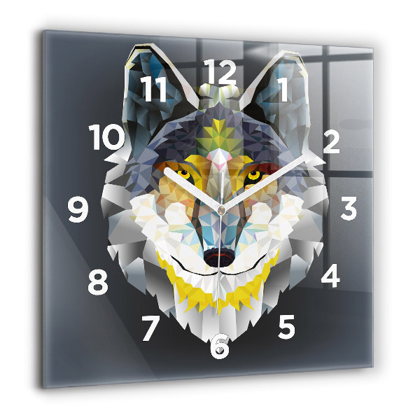 Pendule carrée en verre Tête de loup